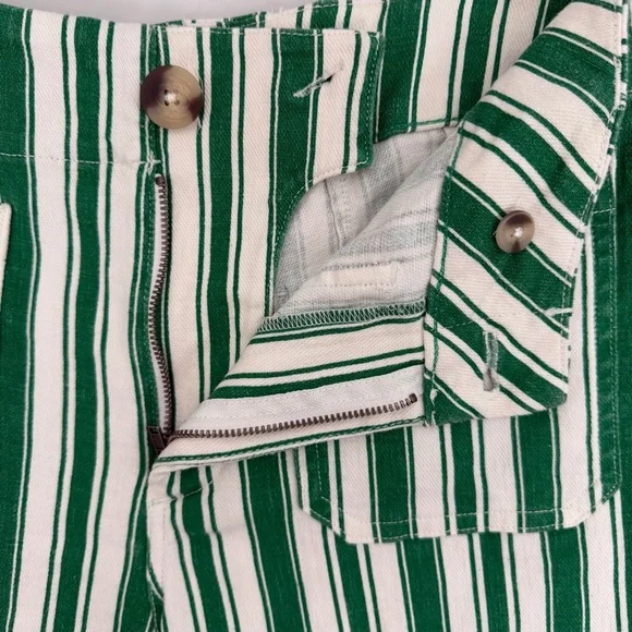 Maeve Anthro The Colette Full Length Pants Green White Stripe Linen Blend 26P - Picture 9 of 10